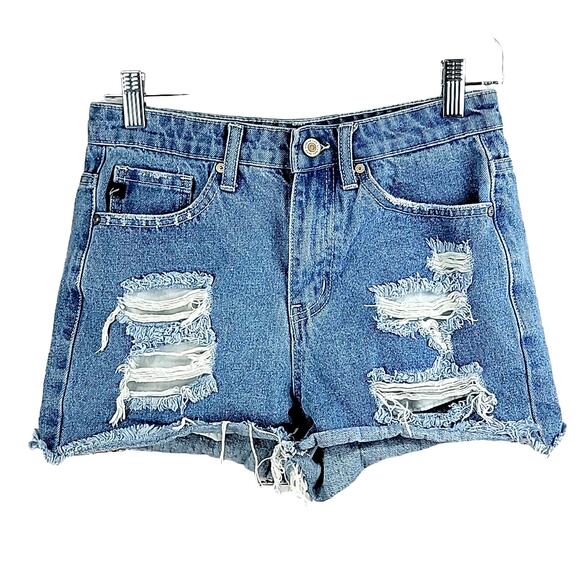 Kancan Light Wash High Waisted Distressed Denim Cut Off Denim Shorts Size 25 - Picture 1 of 14